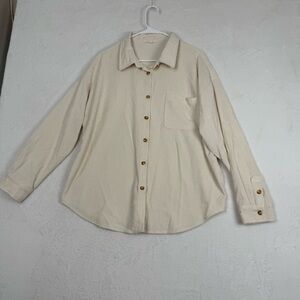Blu Pepper Cream Ribbed Textured Button Down Shirt L Shacket